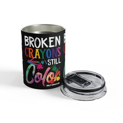 Vaso BCSC de 10 oz con crayones rotos y colores vivos