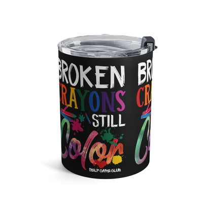 Vaso BCSC de 10 oz con crayones rotos y colores vivos